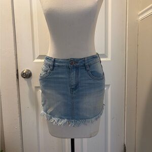 Dollhouse Light Blue Frayed Mini Skirt